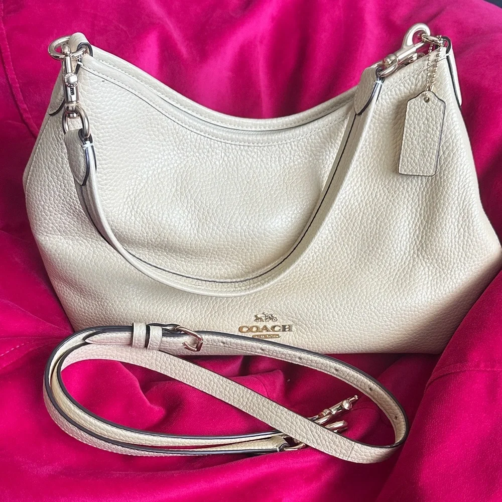 Coach Cream Pebbled Leather Shoulder Hobo with Gold Hardware - Picture 3 of 9